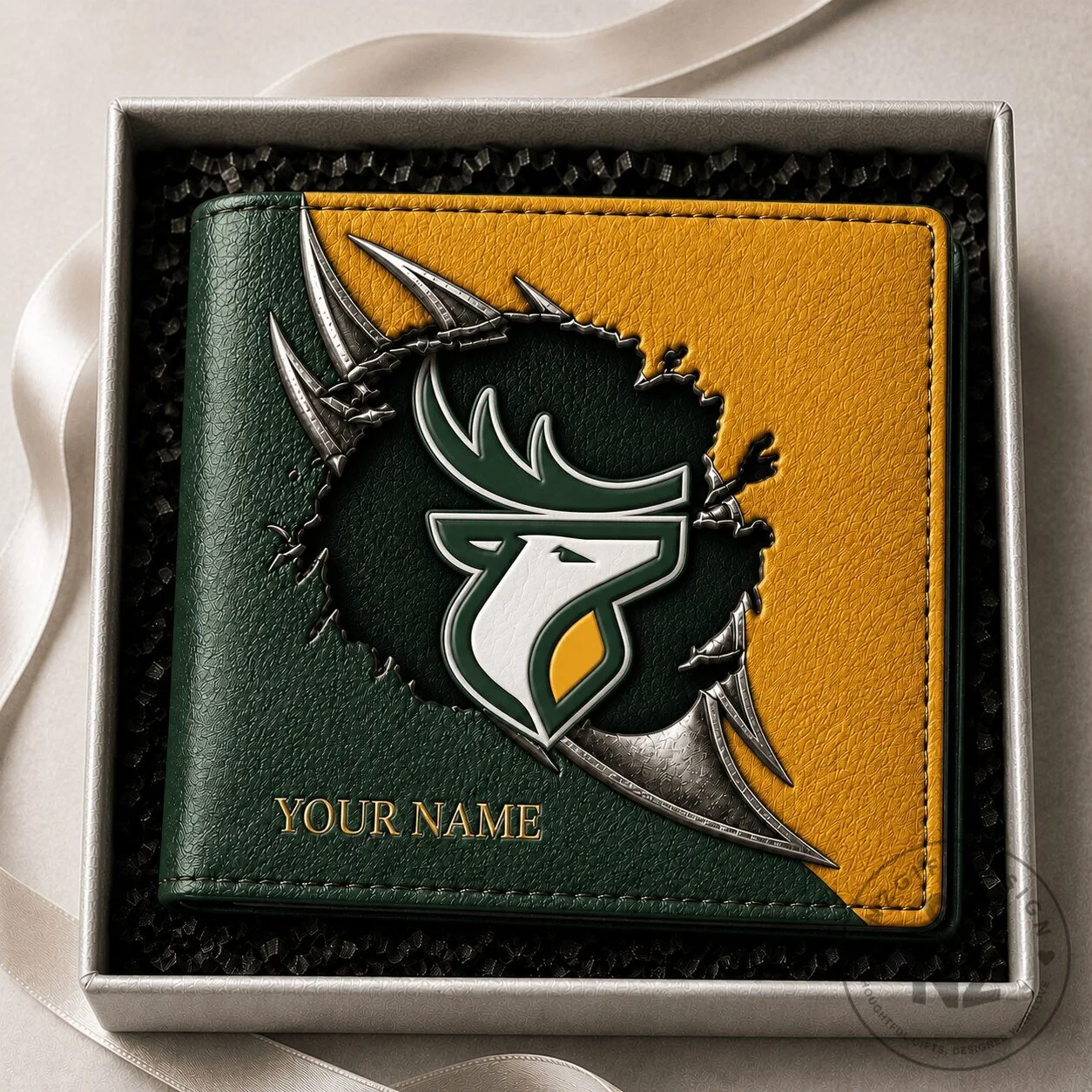 Edmonton Elks CFL Personalized Leather Wallet Custom Name Gift