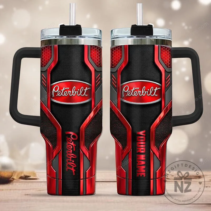 Peterbilt Red Metallic Honeycomb Design Insulated Tumbler with Handle