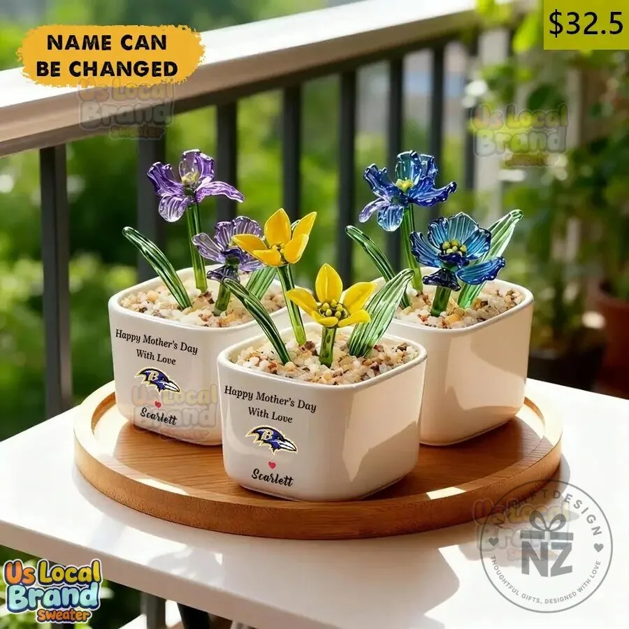 Baltimore Ravens Birth Month Flowers Glass Pot for Mother's Day