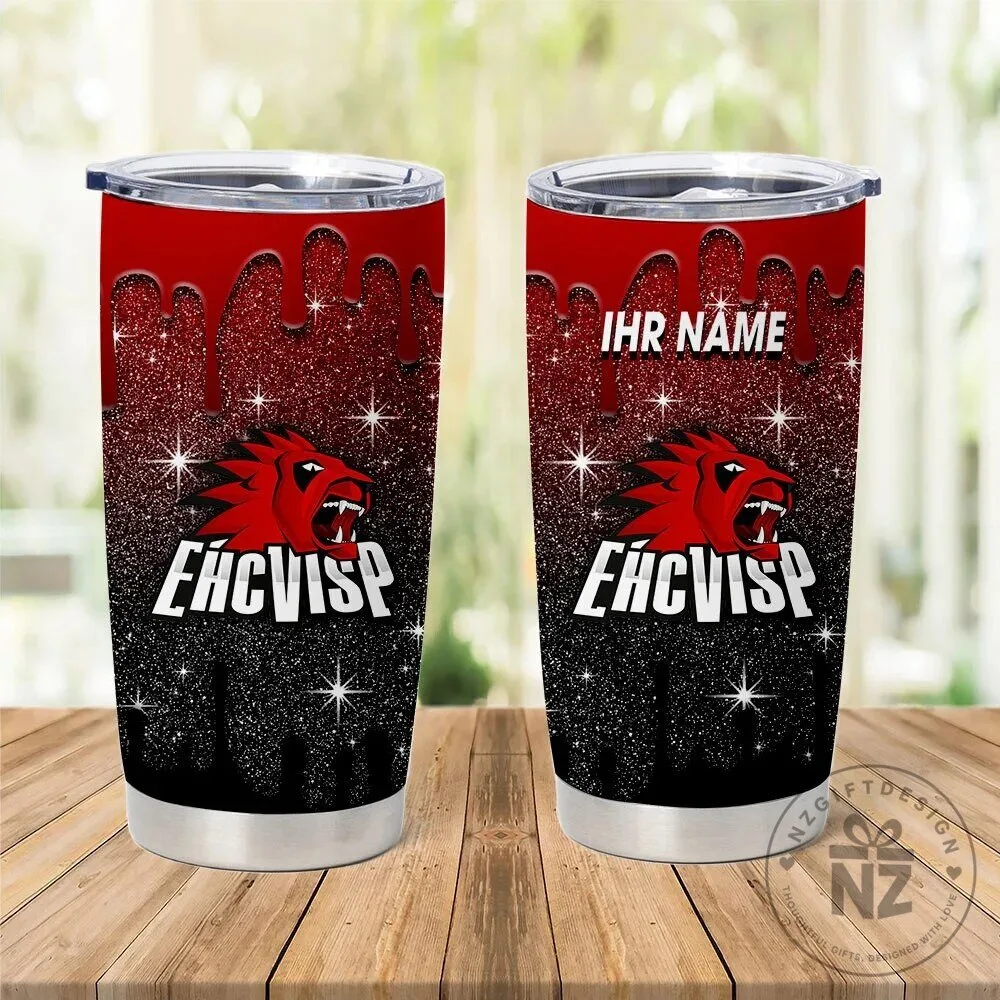 EHC Visp Ice Hockey Team Personalized Glitter Drip Effect Stainless Steel Tumbler