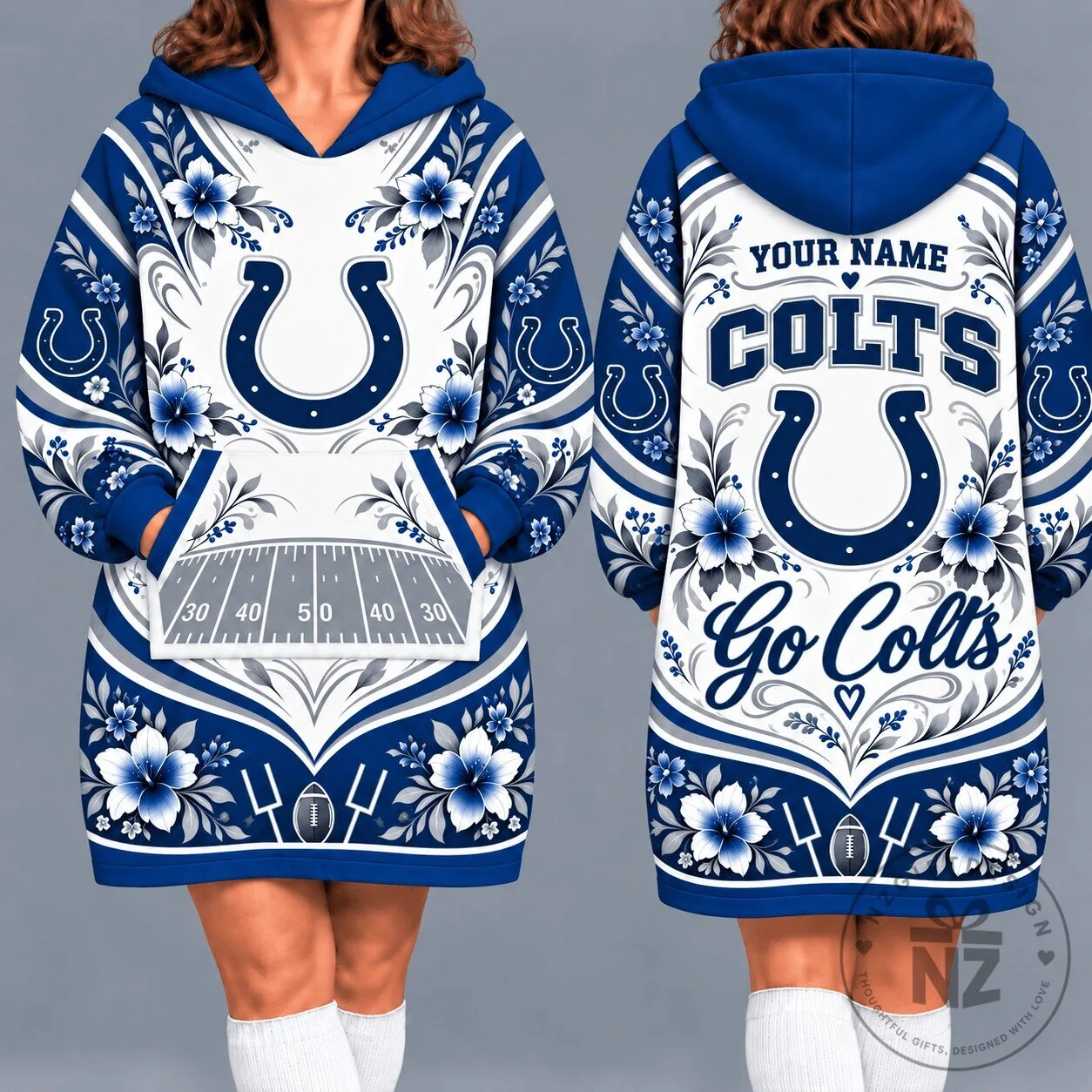 Indianapolis Colts Floral Pattern Oversized Blanket Hoodie