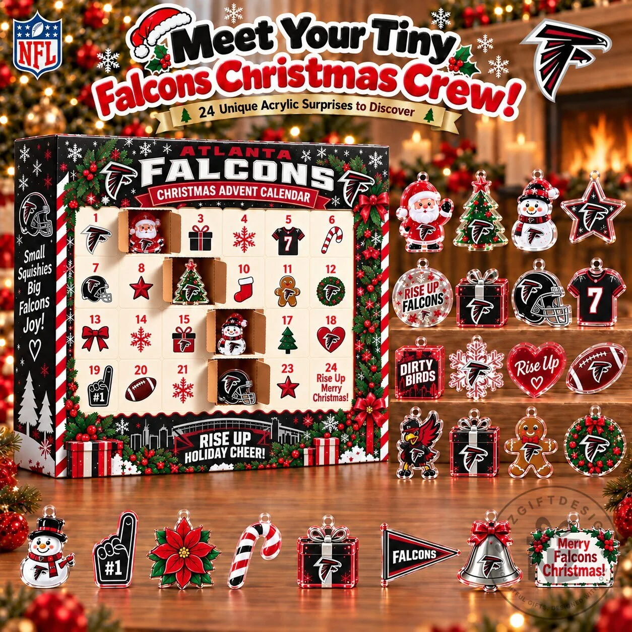 Atlanta Falcons Christmas Advent Calendar with 24 Acrylic Ornaments