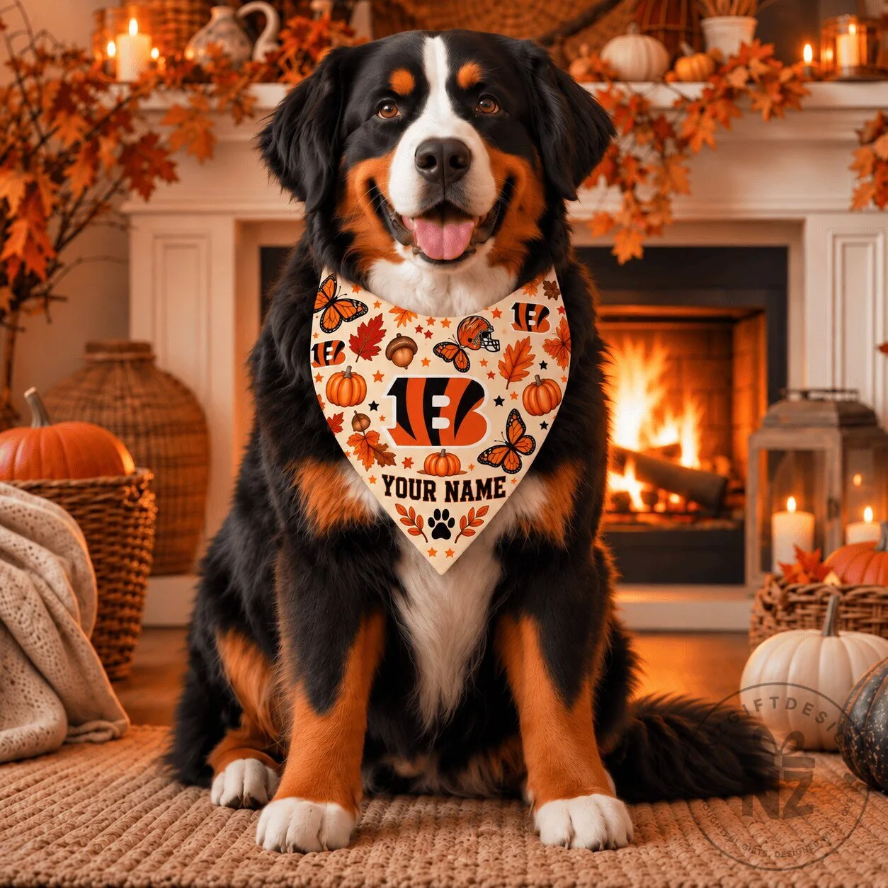 Cincinnati Bengals Personalized Pet Bandana Autumn Leaves Design for Dogs and Cats