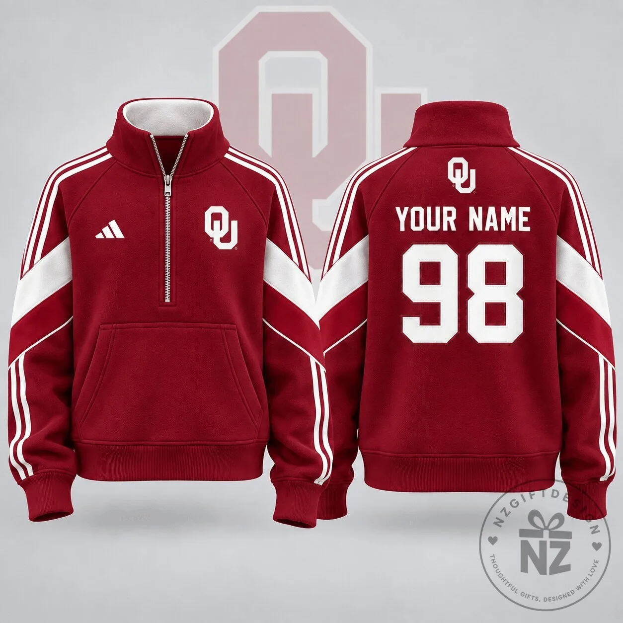 Oklahoma Sooners Personalized Victory Line Quarter Zip Sweatshirt