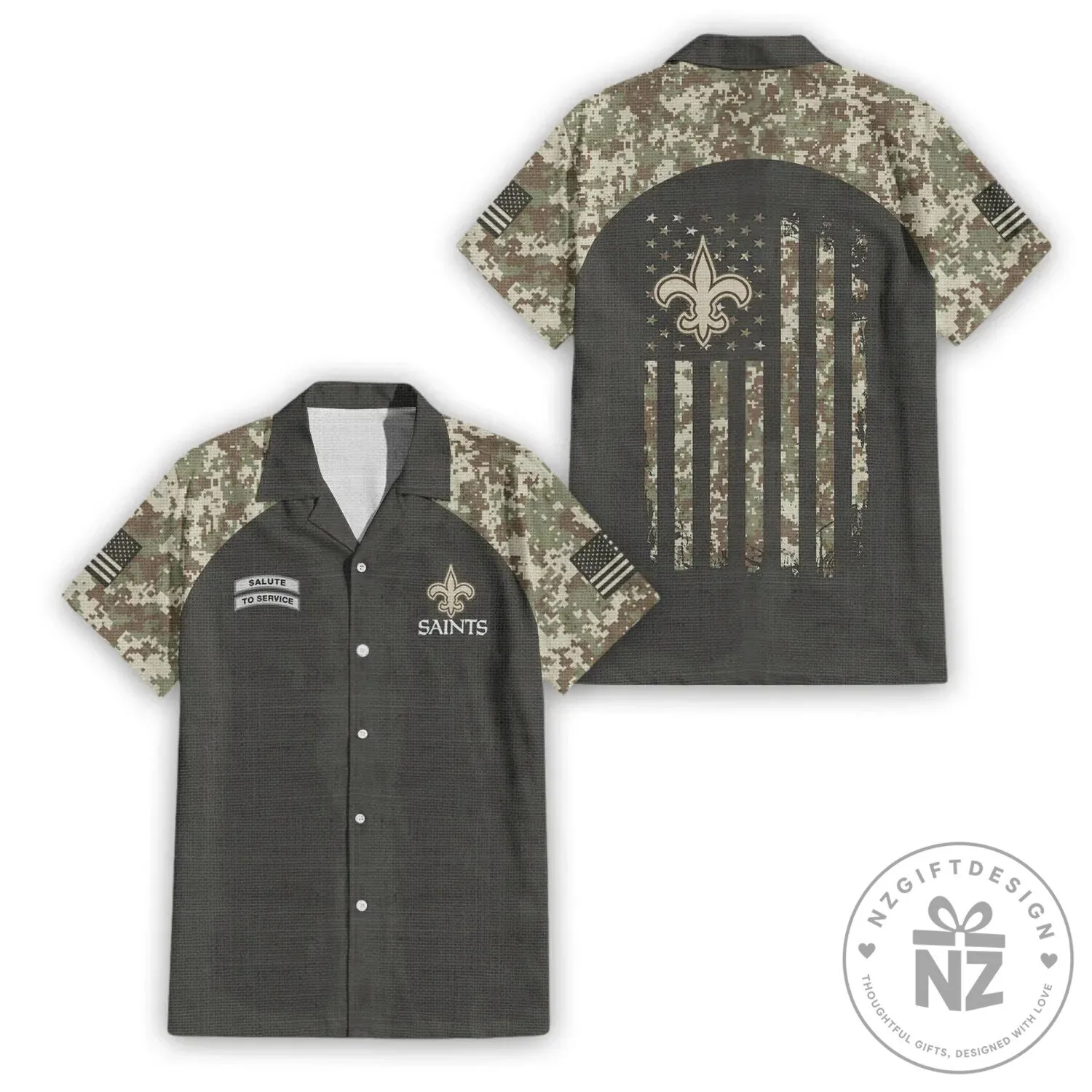 Hawaiian Shirt in Military Camouflage for New Orleans Saints Salute To Service Fans