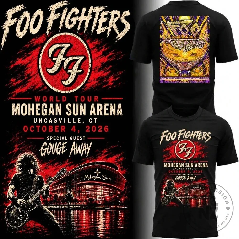 Foo Fighters Mohegan Sun Arena World Tour Concert Black Graphic T-Shirt