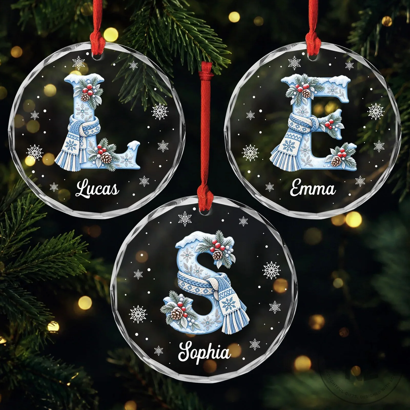 Personalized Christmas Ornament with Initial and Name, Winter Snowflake Holiday Decor 5 Personalized Christmas Ornament with Initial and Name, Winter Snowflake Holiday Decor