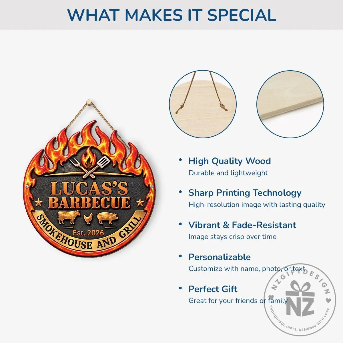 Personalized Barbecue Smokehouse and Grill Custom Name Round Metal Sign 9 Personalized Barbecue Smokehouse and Grill Custom Name Round Metal Sign