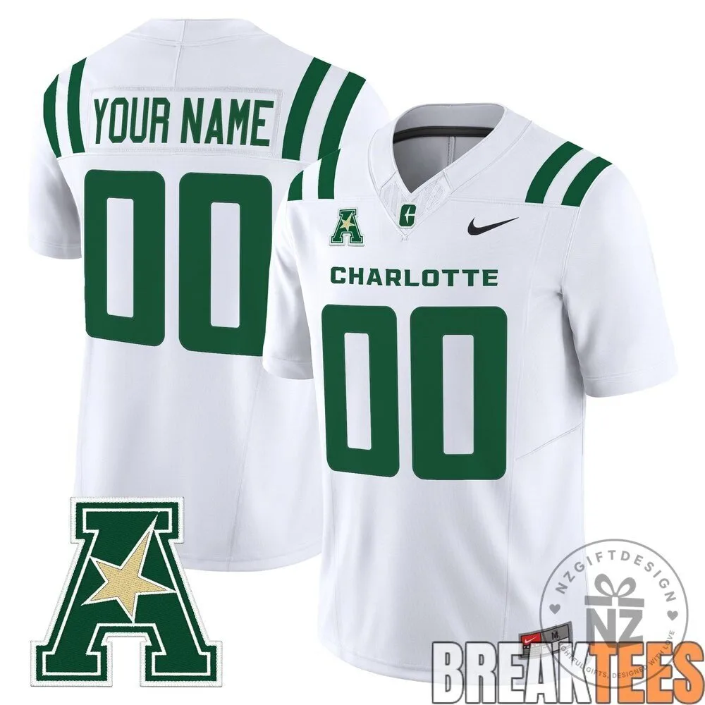 Charlotte 49ers Custom Football Jersey White with Green Stripes and Numbers
