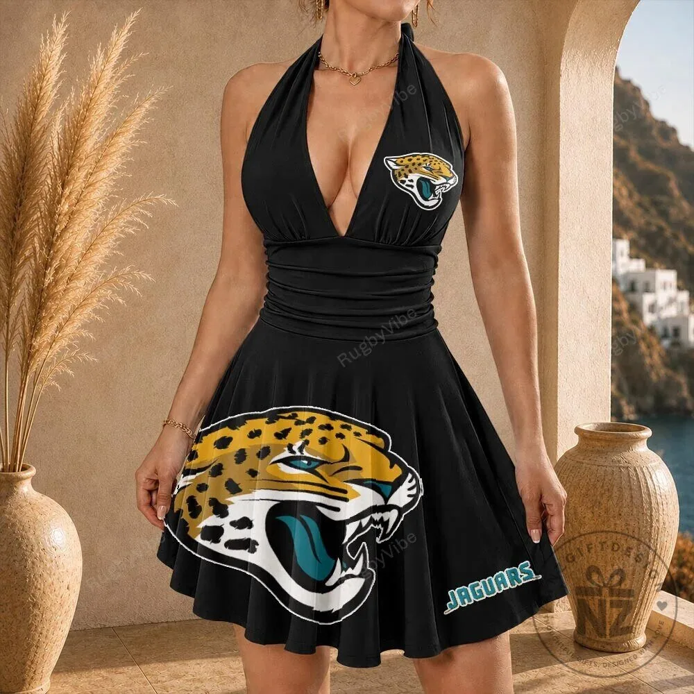 Jacksonville Jaguars Football Team Logo Halter Neck Mini Dress