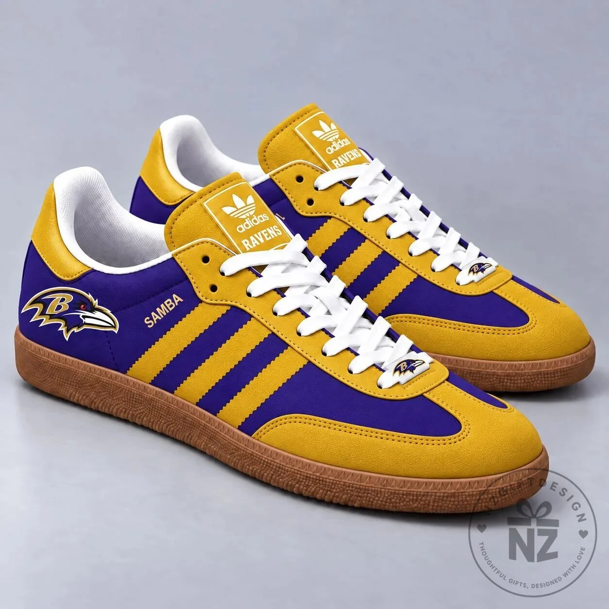 Baltimore Ravens NFL Team Logo Gold and Purple Classic Samba-Inspired Sneakers 2 Baltimore Ravens NFL Team Logo Gold and Purple Classic Samba-Inspired Sneakers