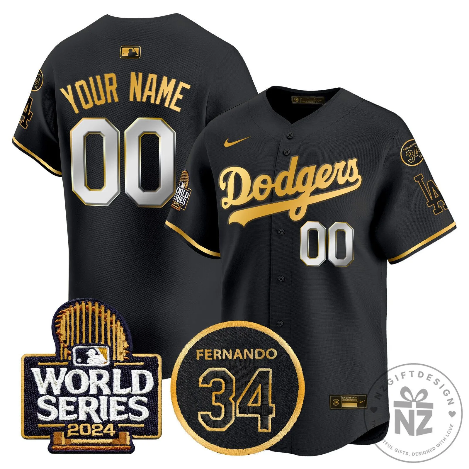 Dodgers Fernando Valenzuela Memorial 2024 World Series Black Baseball Jersey