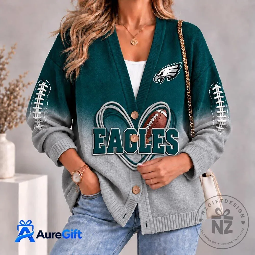 Philadelphia Eagles Football Team Logo Womens Cardigan Sweater 1 Philadelphia Eagles Football Team Logo Womens Cardigan Sweater