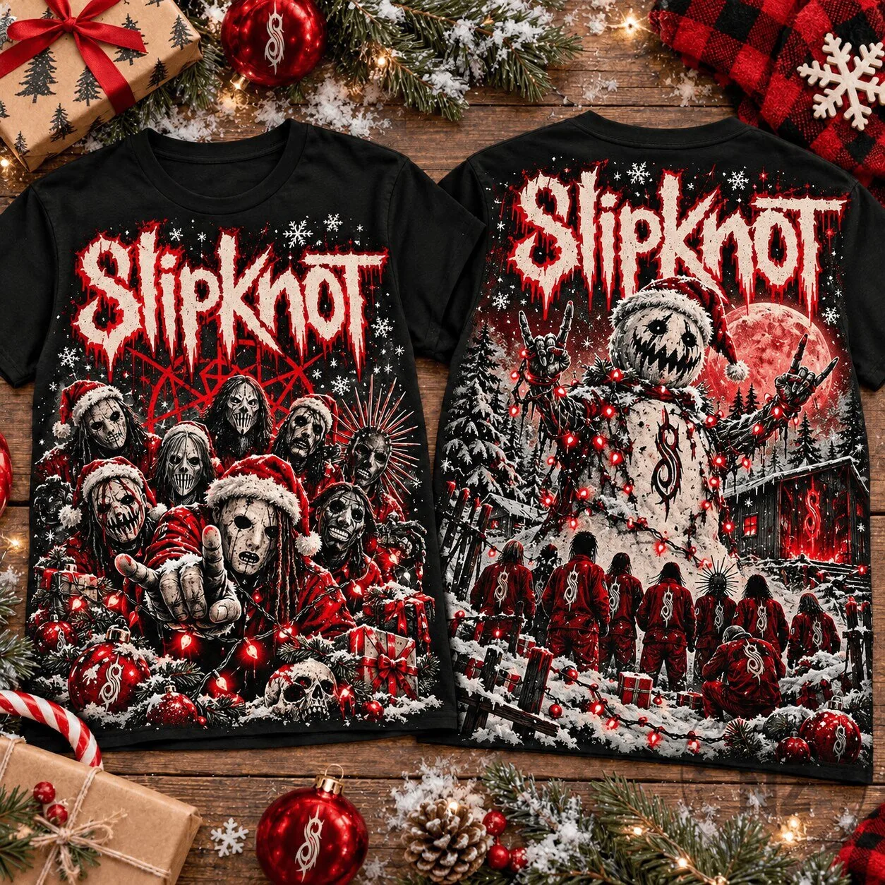 Slipknot Christmas Metal Band Holiday Concert Graphic T-Shirt