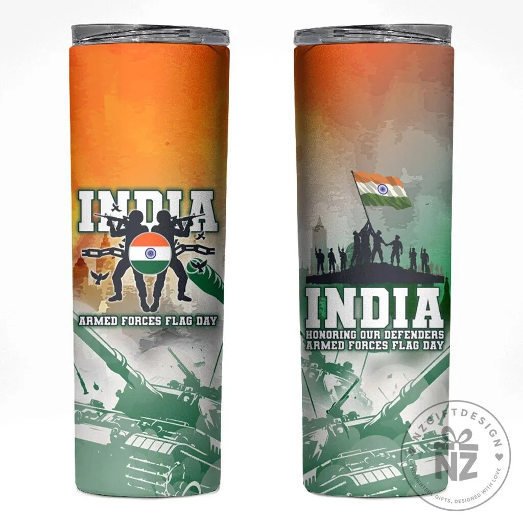 India Armed Forces Flag Day Military Silhouette Honoring Our Defenders Tumbler