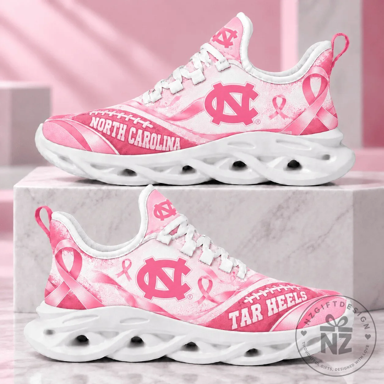 North Carolina Tar Heels Breast Cancer Awareness Pink Chunky Sneakers
