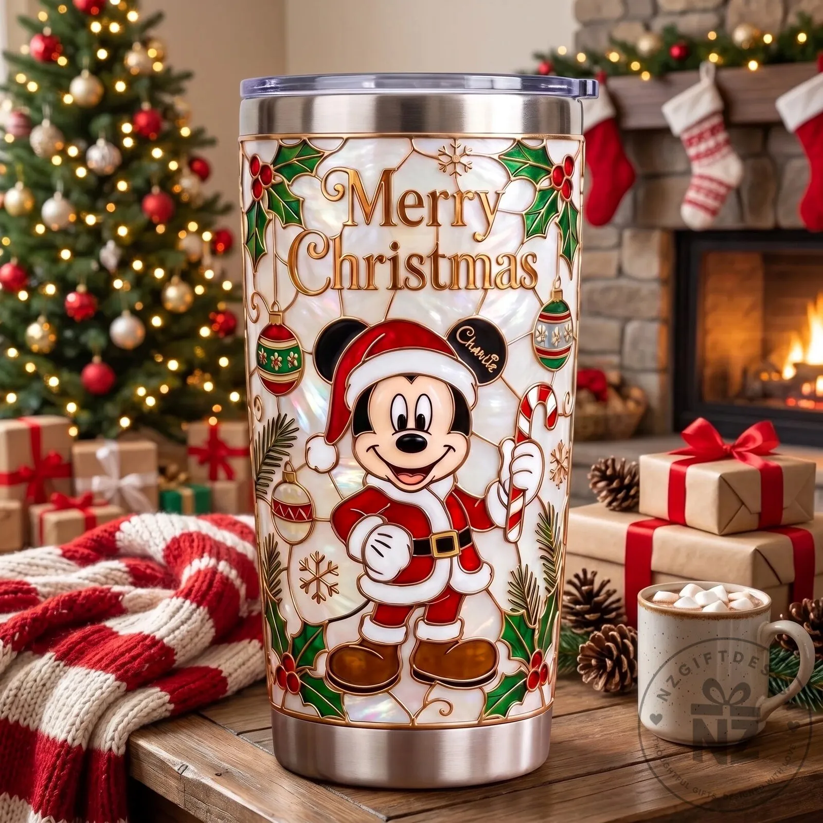 Merry Christmas Mickey Mouse Holiday Stainless Steel Insulated Tumbler Cup