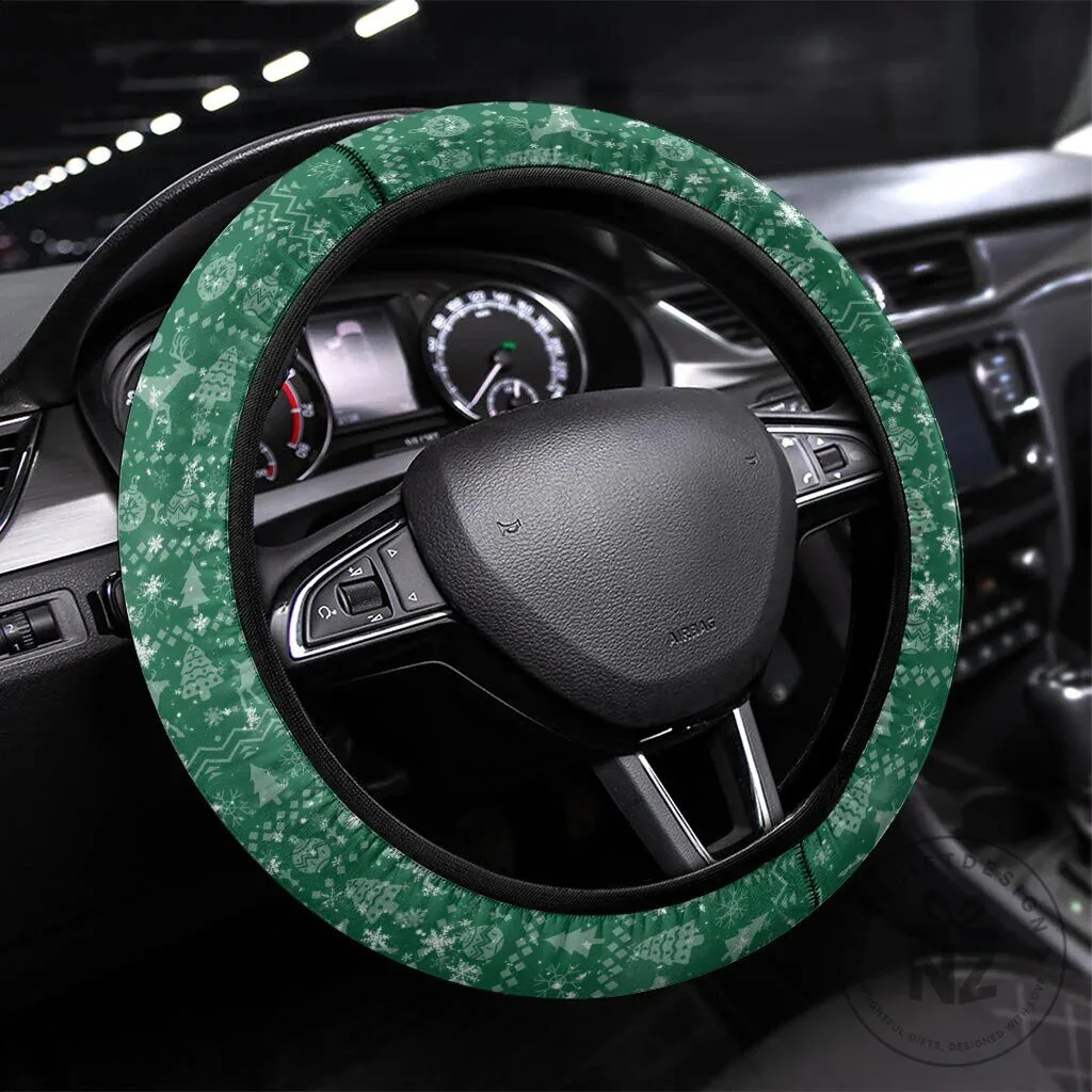 Christmas Winter Wonderland Green Steering Wheel Cover for Car Interior Decoration