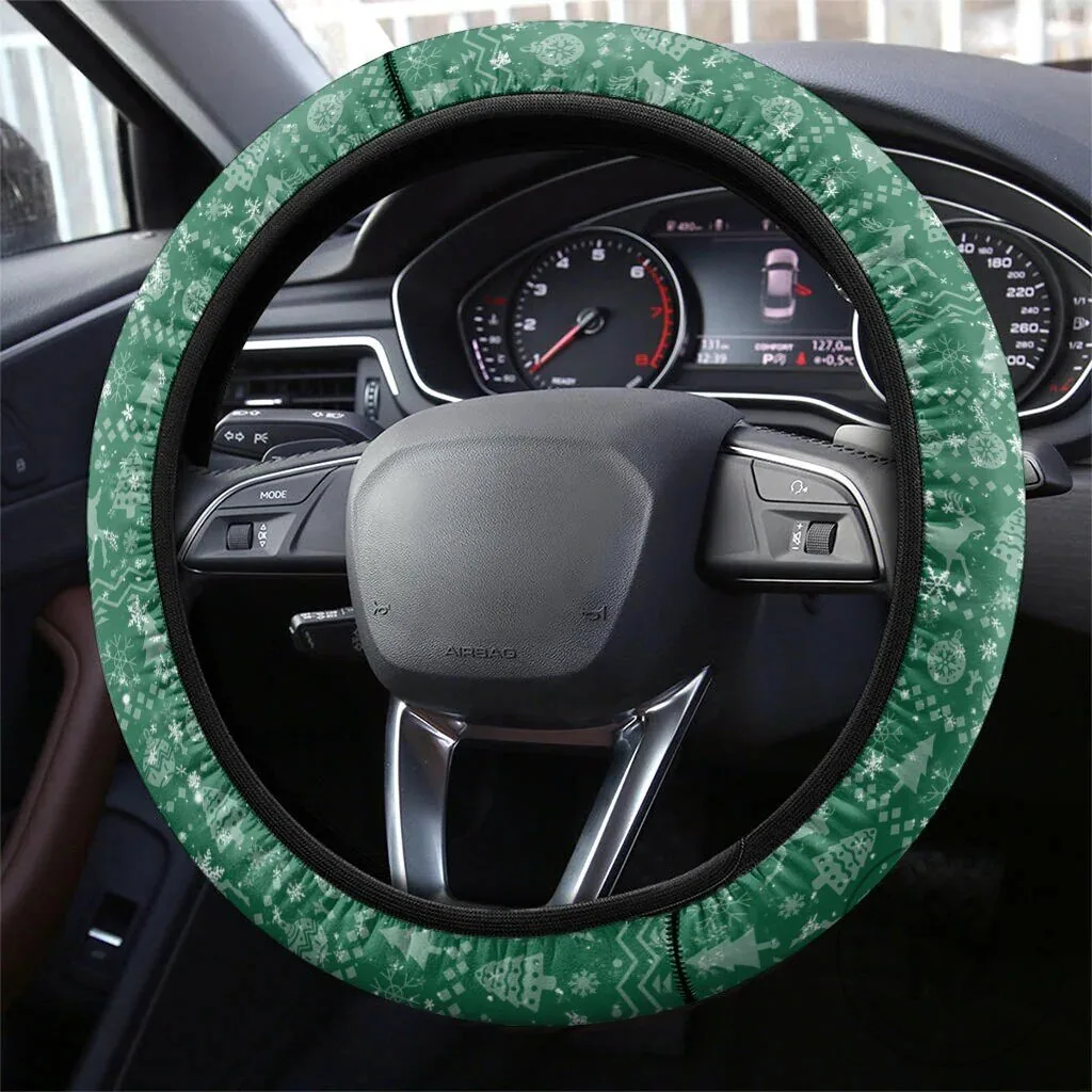 Christmas Winter Wonderland Green Steering Wheel Cover for Car Interior Decoration 5 Christmas Winter Wonderland Green Steering Wheel Cover for Car Interior Decoration
