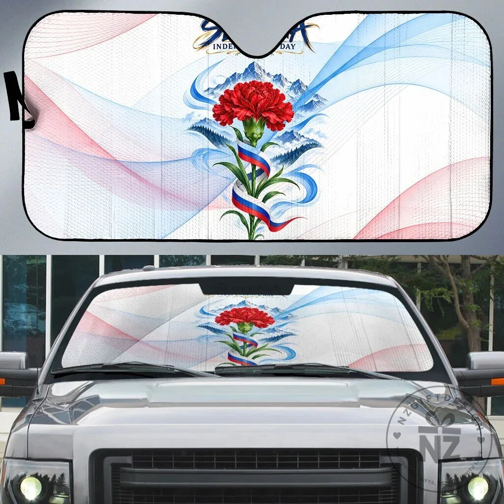 Slovenia Independence Day Red Carnation Flower Mount Triglav Flag Car Sunshade
