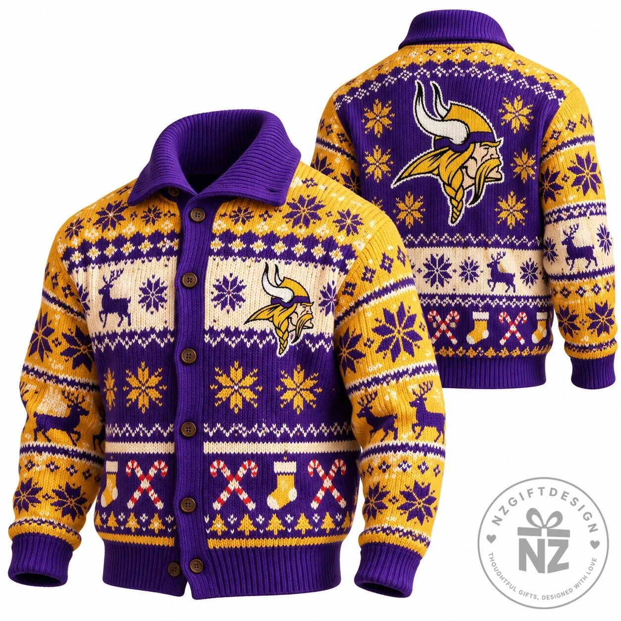 Minnesota Vikings Christmas Holiday Ugly Sweater Knit Cardigan