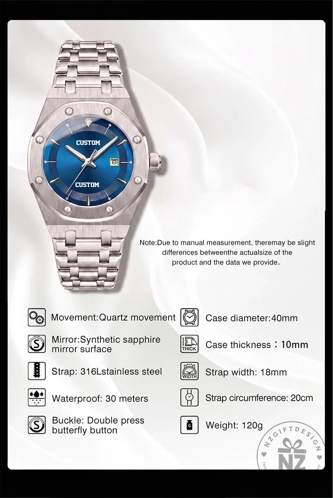 Chevrolet Corvette C8 Logo Blue Dial Custom Name Stainless Steel Men's Watch 17 Chevrolet Corvette C8 Logo Blue Dial Custom Name Stainless Steel Men