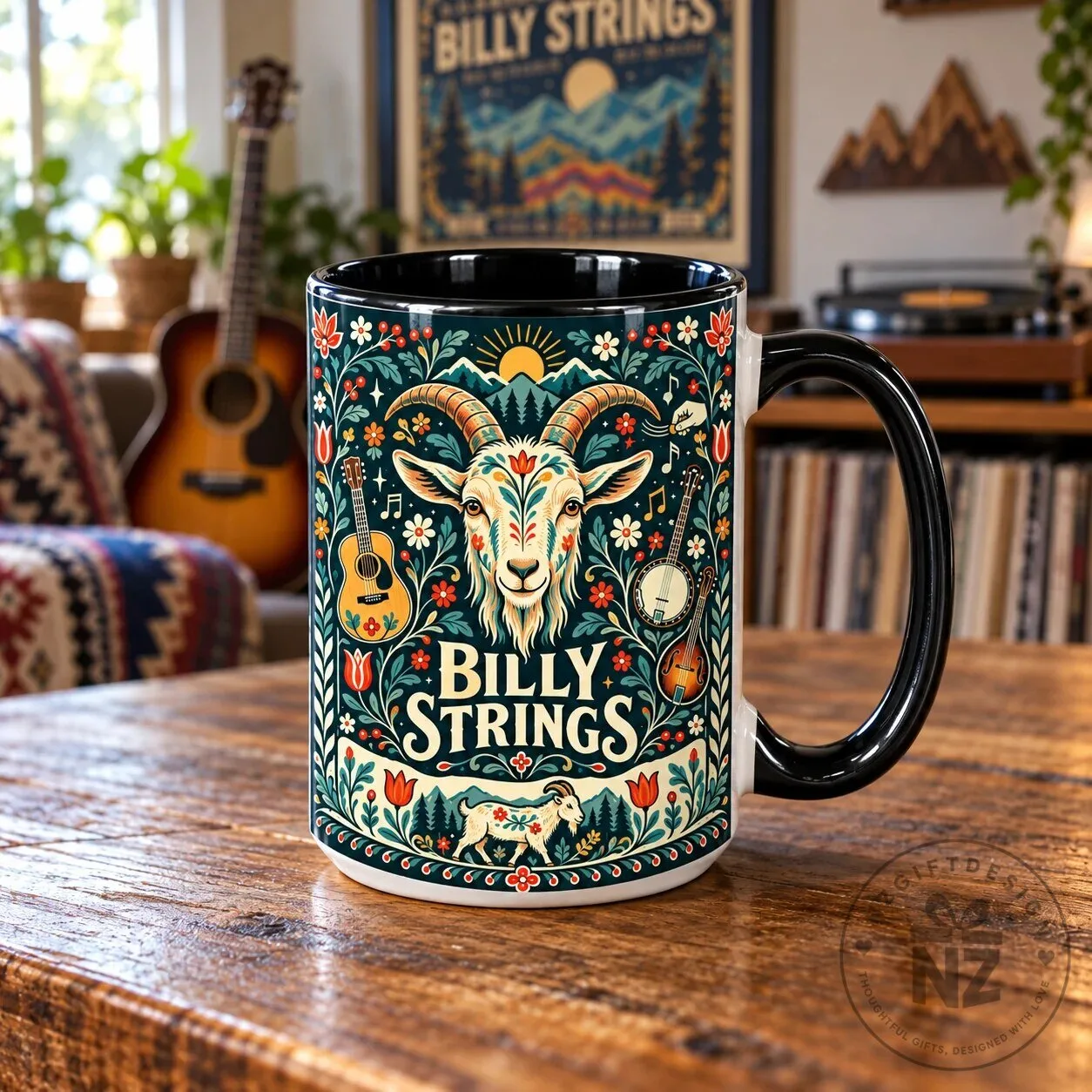 Billy Strings Mountain Goat and Banjo Folk Art Coffee Mug 10 Billy Strings Mountain Goat and Banjo Folk Art Coffee Mug