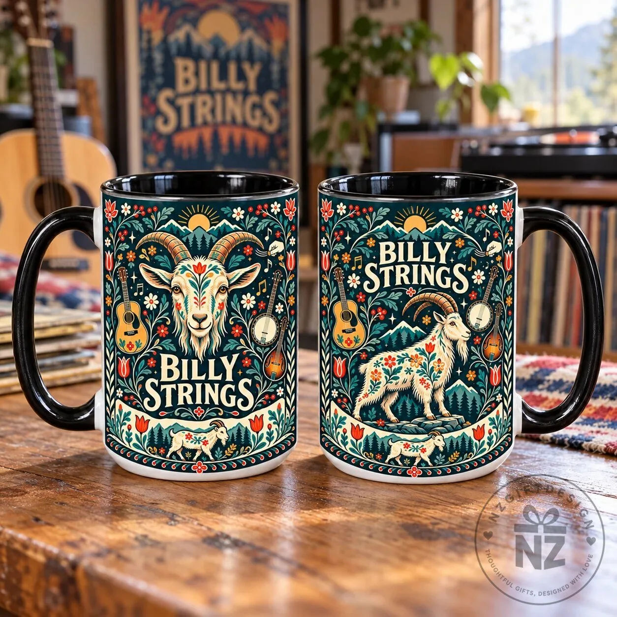 Billy Strings Mountain Goat and Banjo Folk Art Coffee Mug 11 Billy Strings Mountain Goat and Banjo Folk Art Coffee Mug