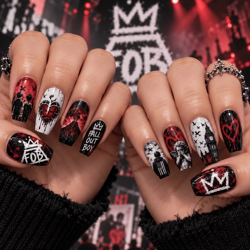 Fall Out Boy Emo Crown Heart Press-On Nails Set