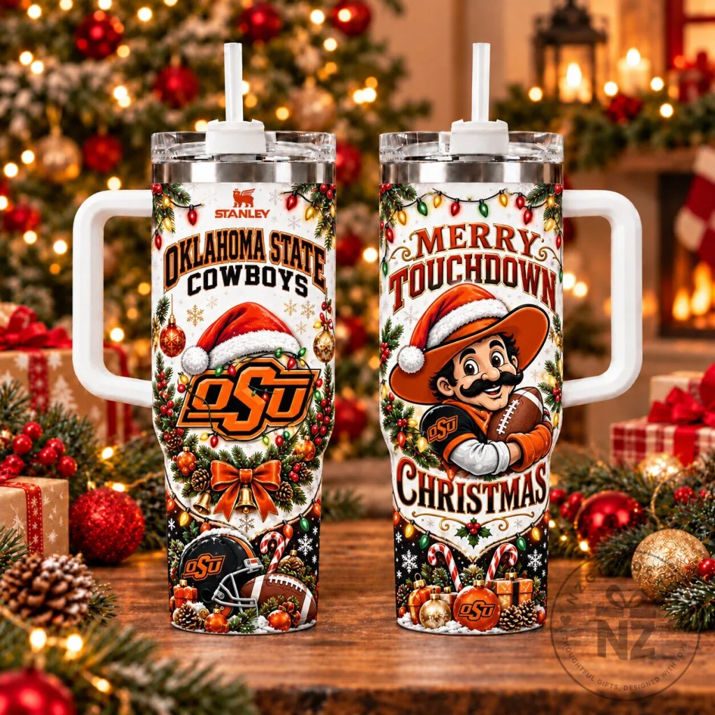 Oklahoma State Cowboys Christmas Holiday 40oz Tumbler with Handle Oklahoma State Cowboys Christmas Holiday 40oz Tumbler with Handle
