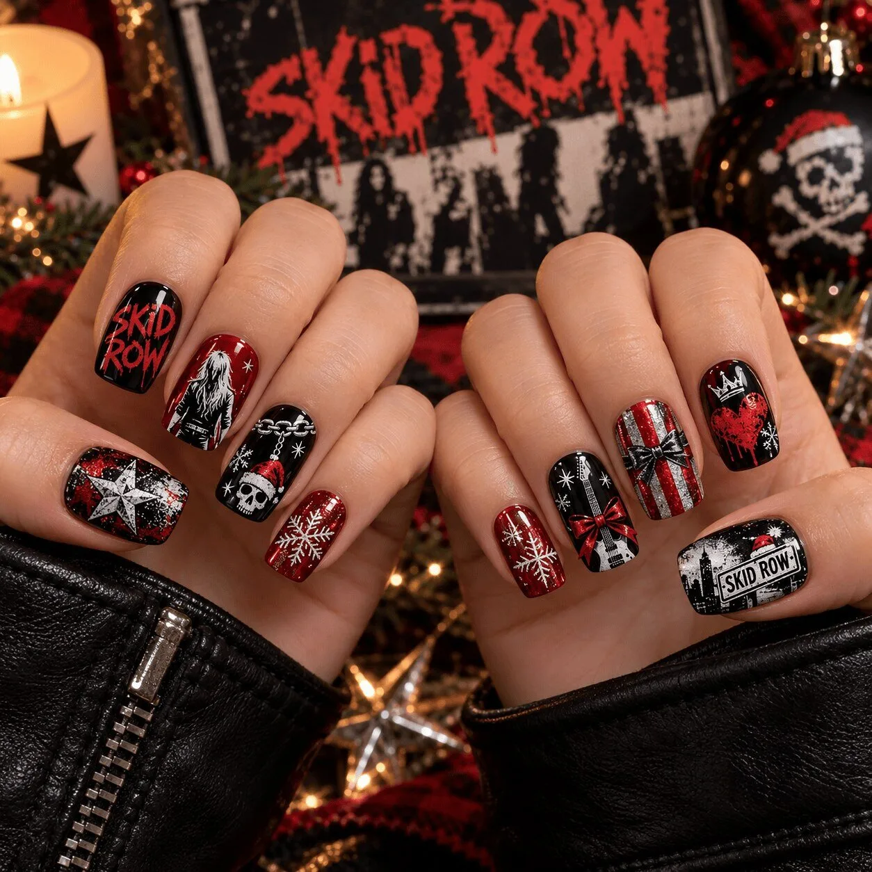 Skid Row Christmas Holiday Glamour Press-On Nails Set