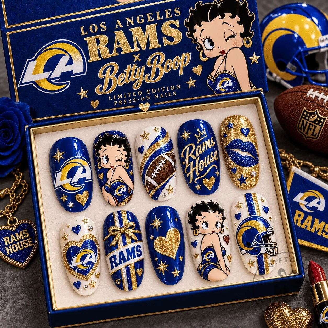 Los Angeles Rams Betty Boop Glamour Football Fan Press-On Nails Set