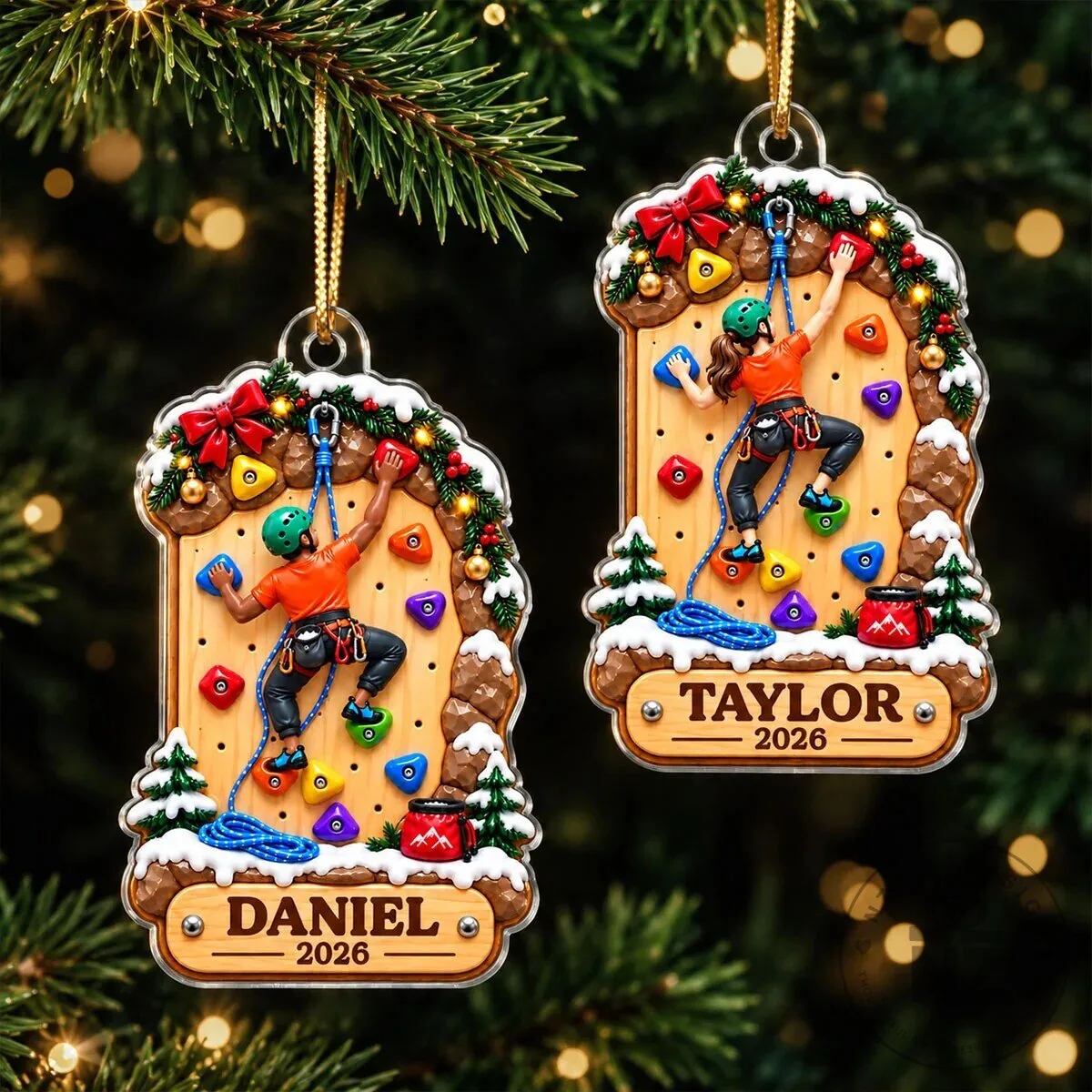 Personalized Rock Climbing Christmas Tree Ornament Custom Name Gift