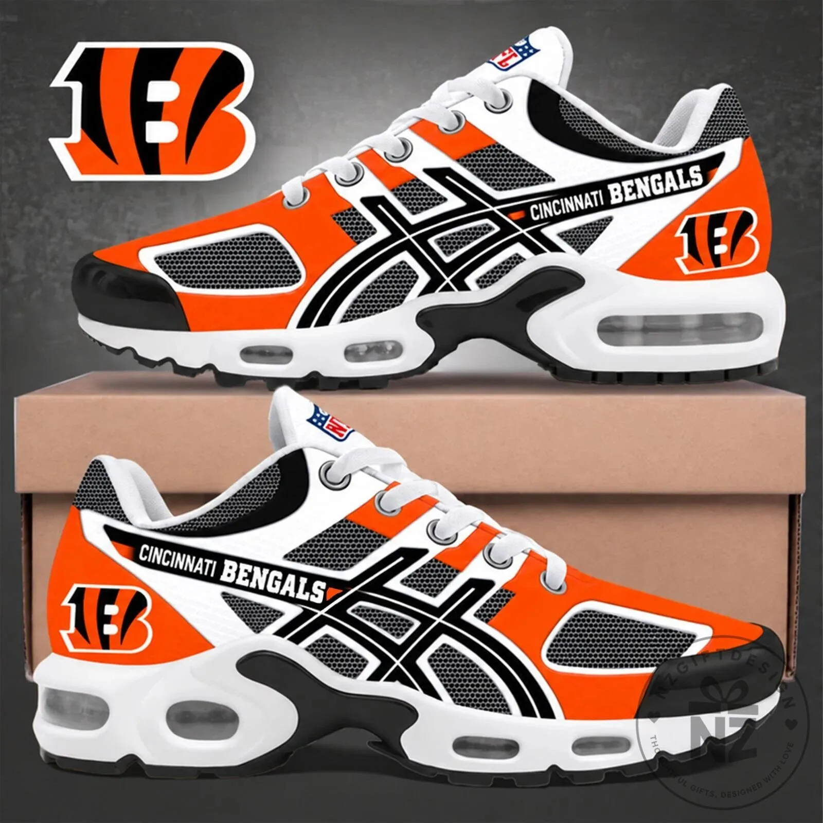 Cincinnati Bengals NFL Team Logo Orange and Black Running Shoes