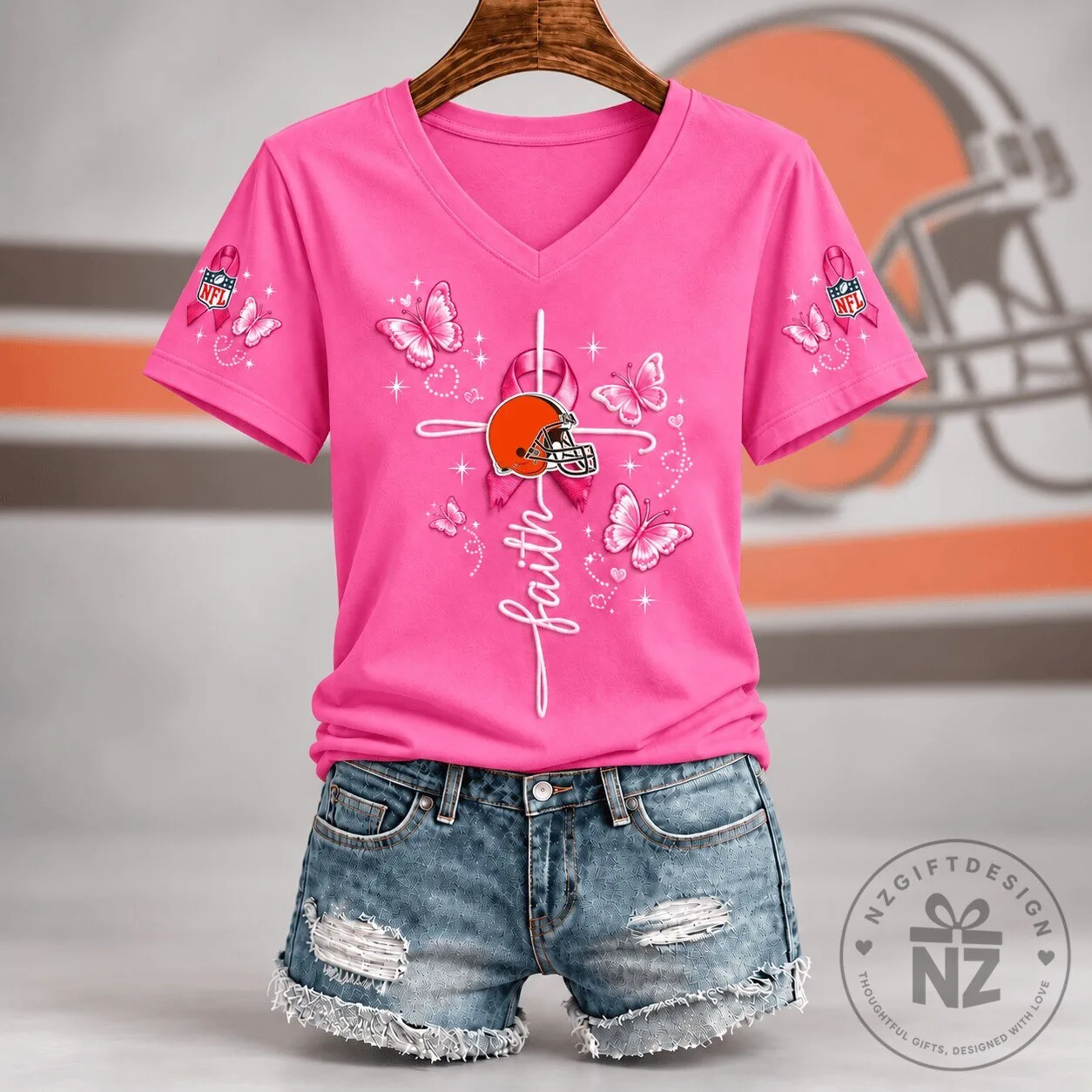 Cleveland Browns Football Breast Cancer Awareness Faith Hope Love T-Shirt