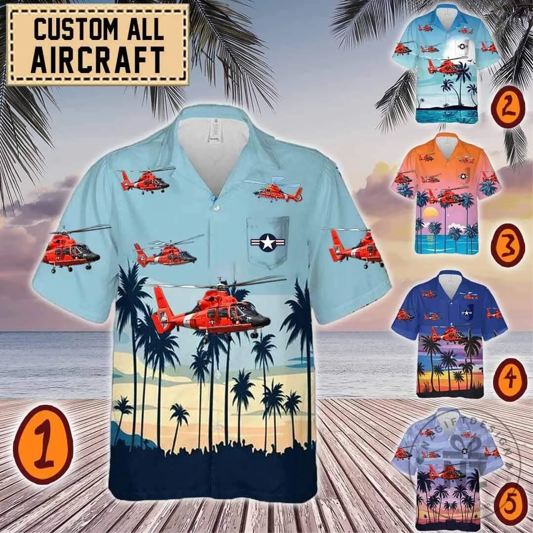 MH-65 Dolphin Helicopter United States Coast Guard Tropical Hawaiian Shirt