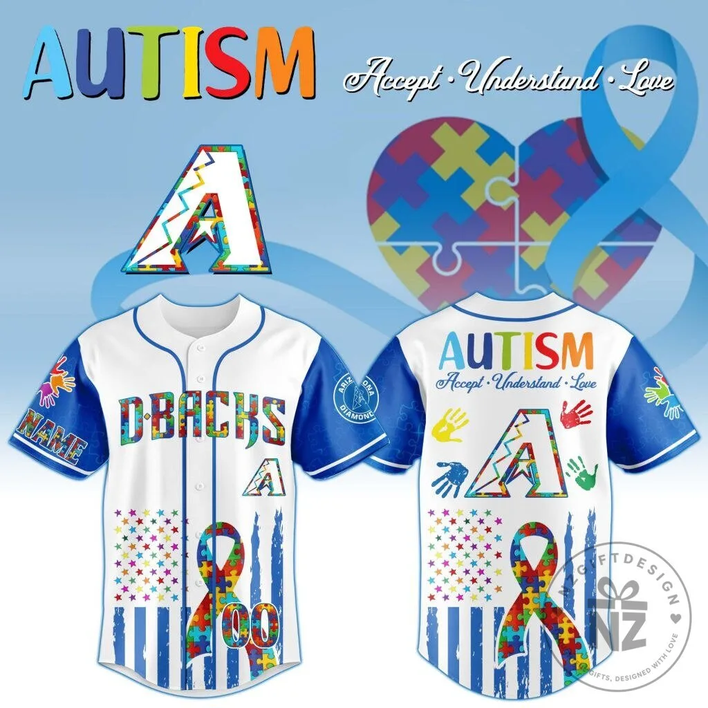 Arizona Diamondbacks Autism Awareness Accept Understand Love Baseball Jersey 2 Arizona Diamondbacks Autism Awareness Accept Understand Love Baseball Jersey