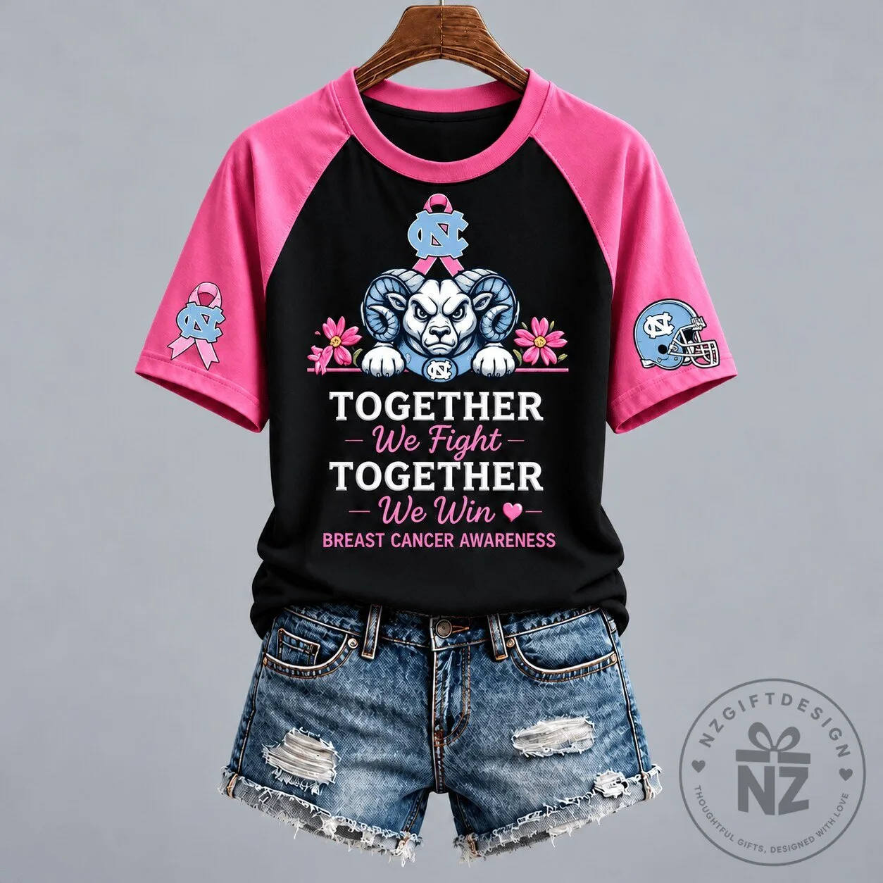 North Carolina Tar Heels Breast Cancer Awareness Together We Fight Together We Win T-Shirt