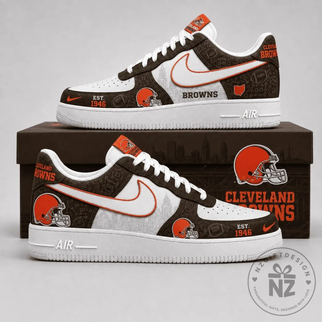 Cleveland Browns NFL Team Logo White and Brown Custom Air Force 1 Shoes Cleveland Browns NFL Team Logo White and Brown Custom Air Force 1 Shoes