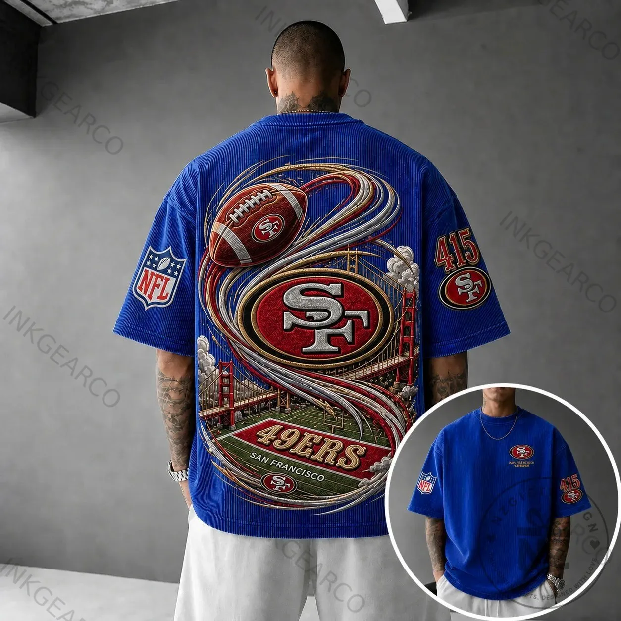 San Francisco 49ers NFL Football Team Blue Corduroy T-Shirt