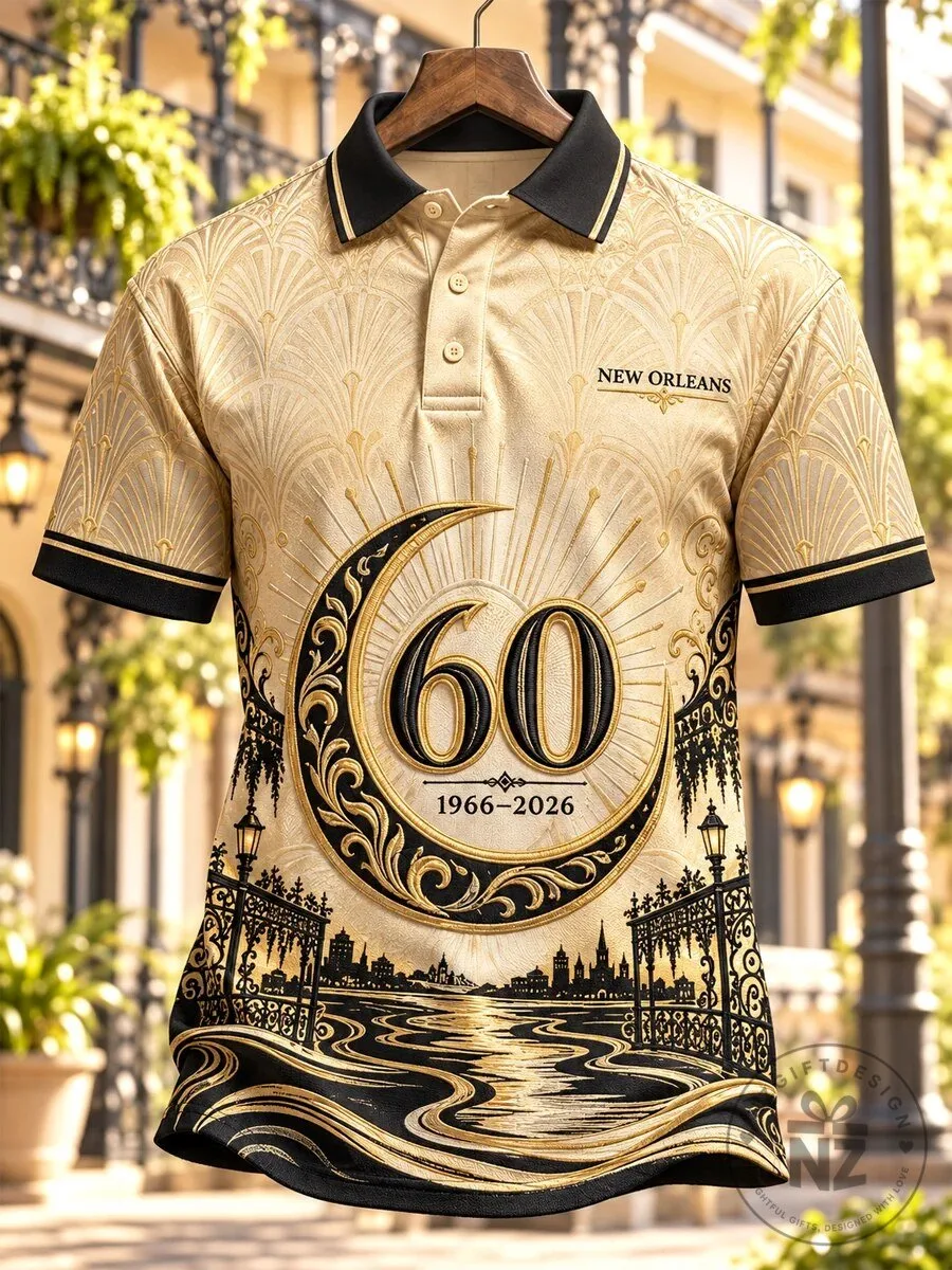 New Orleans 60th Anniversary Golden Art Deco Polo Shirt