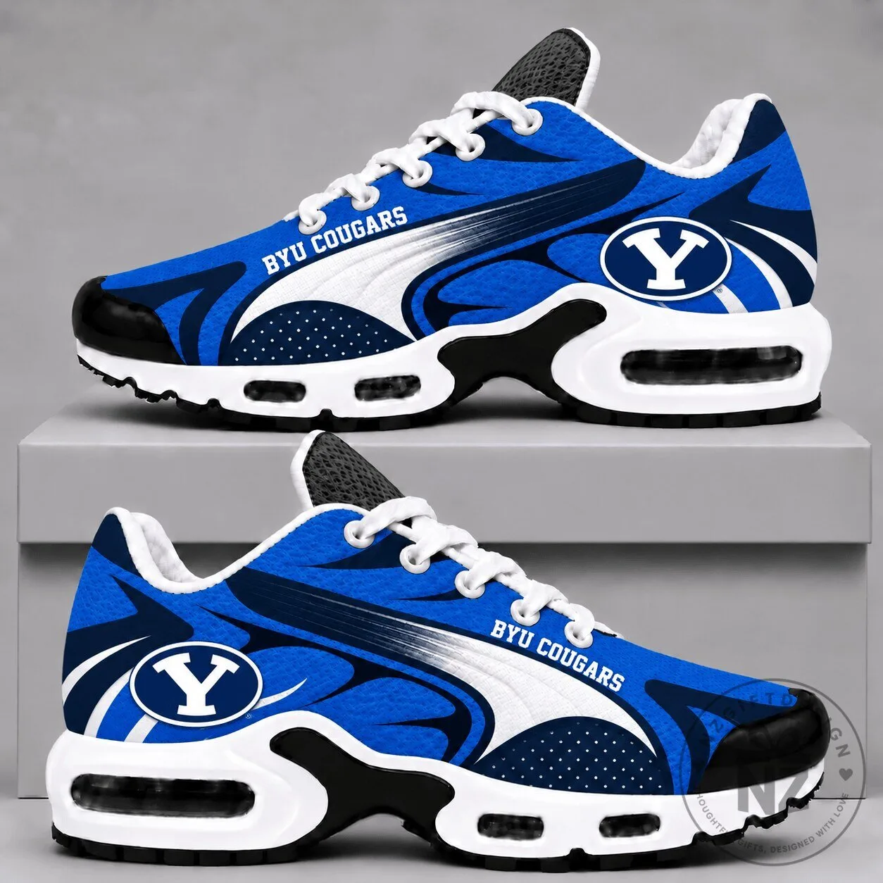 BYU Cougars Royal Blue and White Athletic Running Shoes for Men and Women