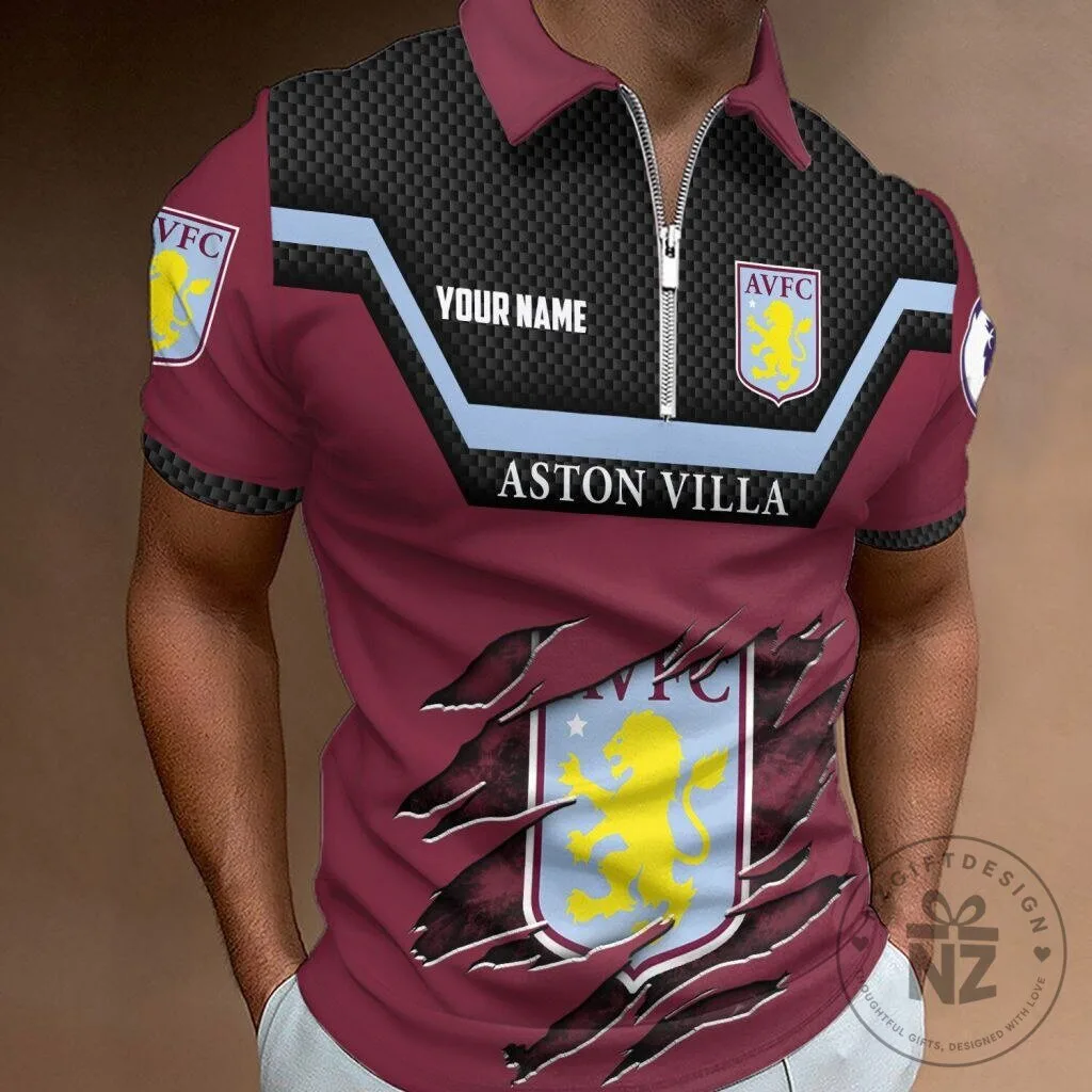 Aston Villa Football Club Personalized Zipper Polo Shirt for Men 1 Aston Villa Football Club Personalized Zipper Polo Shirt for Men