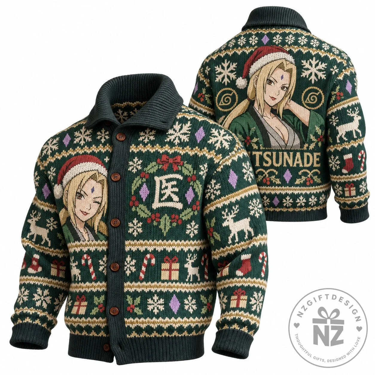 Naruto Tsunade Christmas Holiday Ugly Sweater Cardigan