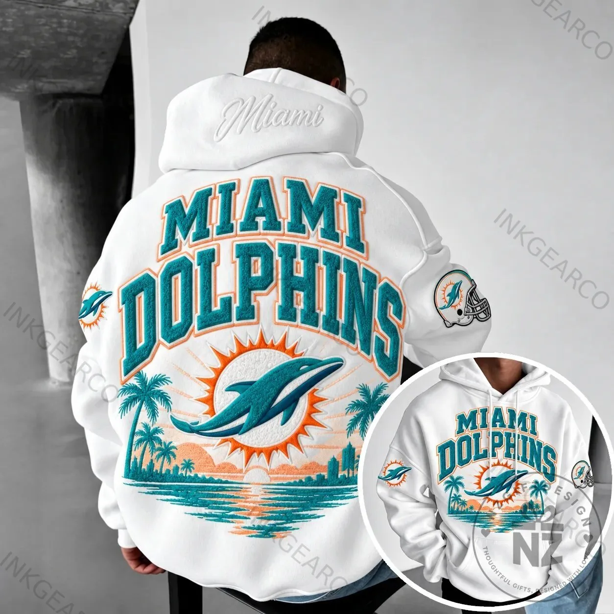 Miami Dolphins NFL Football Team Logo White Hoodie