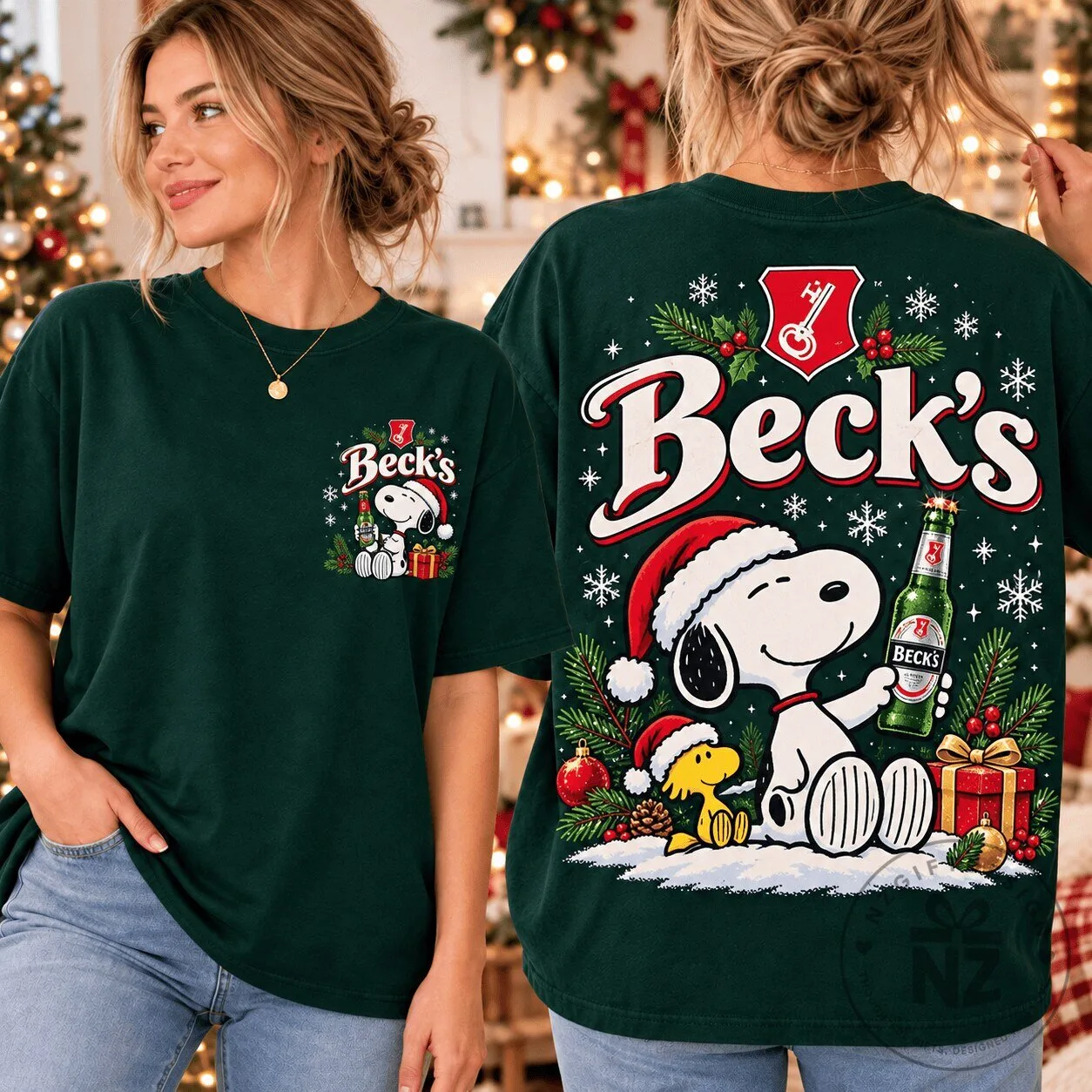 Beck's Beer Snoopy Christmas Holiday Graphic T-Shirt for Men and Women