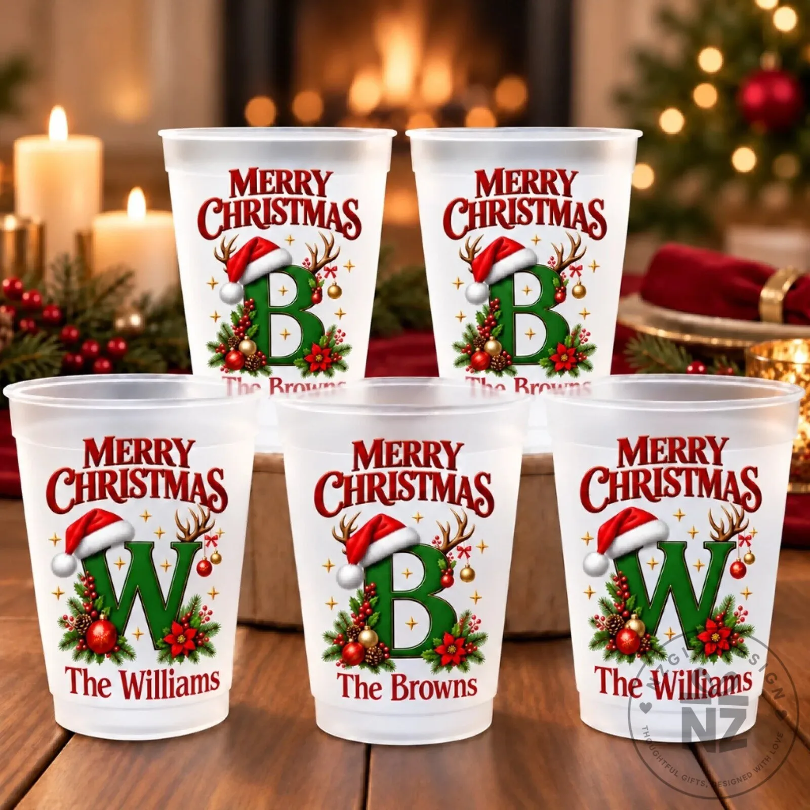 Personalized Christmas Monogram Family Name Frosted Party Cups 6 Personalized Christmas Monogram Family Name Frosted Party Cups