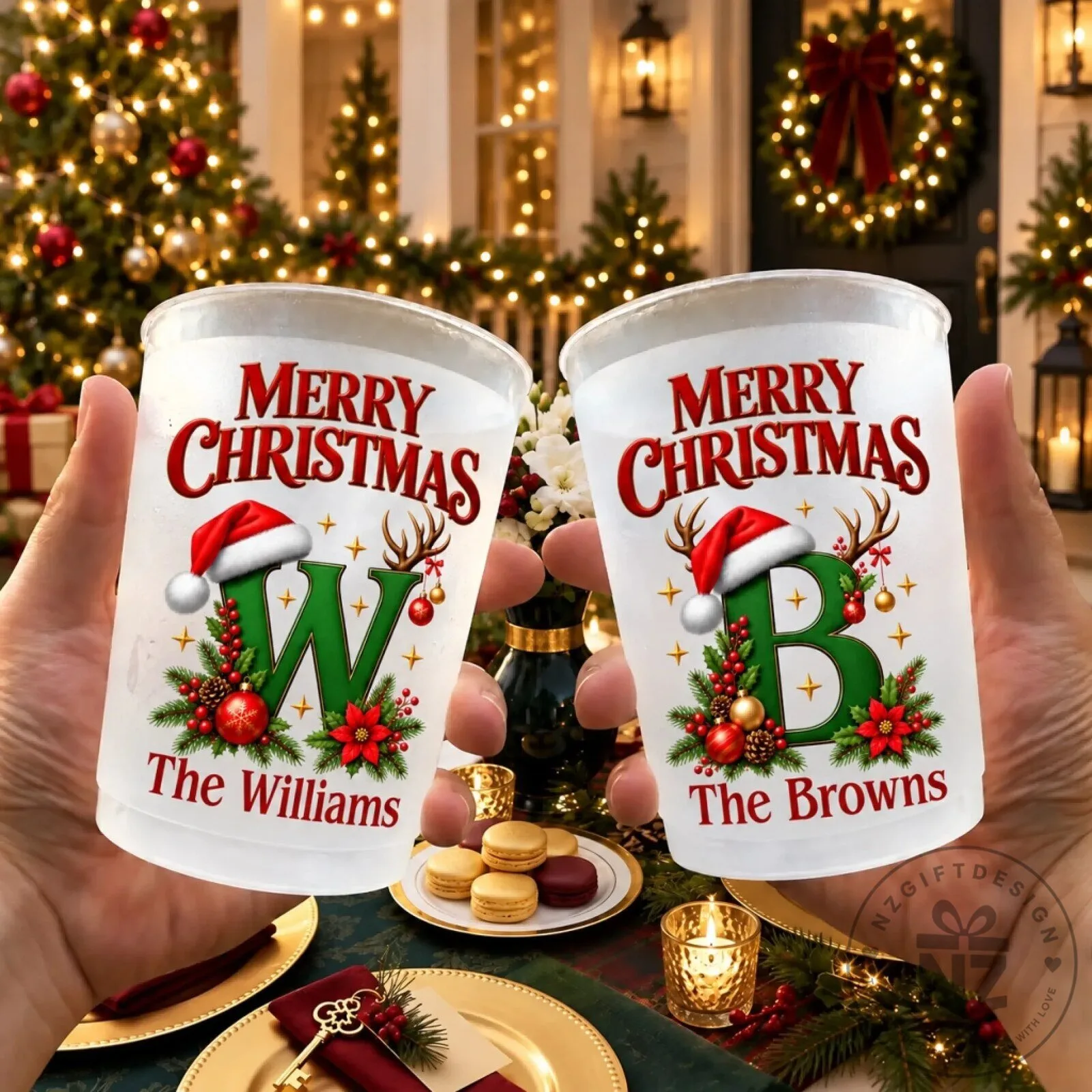 Personalized Christmas Monogram Family Name Frosted Party Cups 9 Personalized Christmas Monogram Family Name Frosted Party Cups
