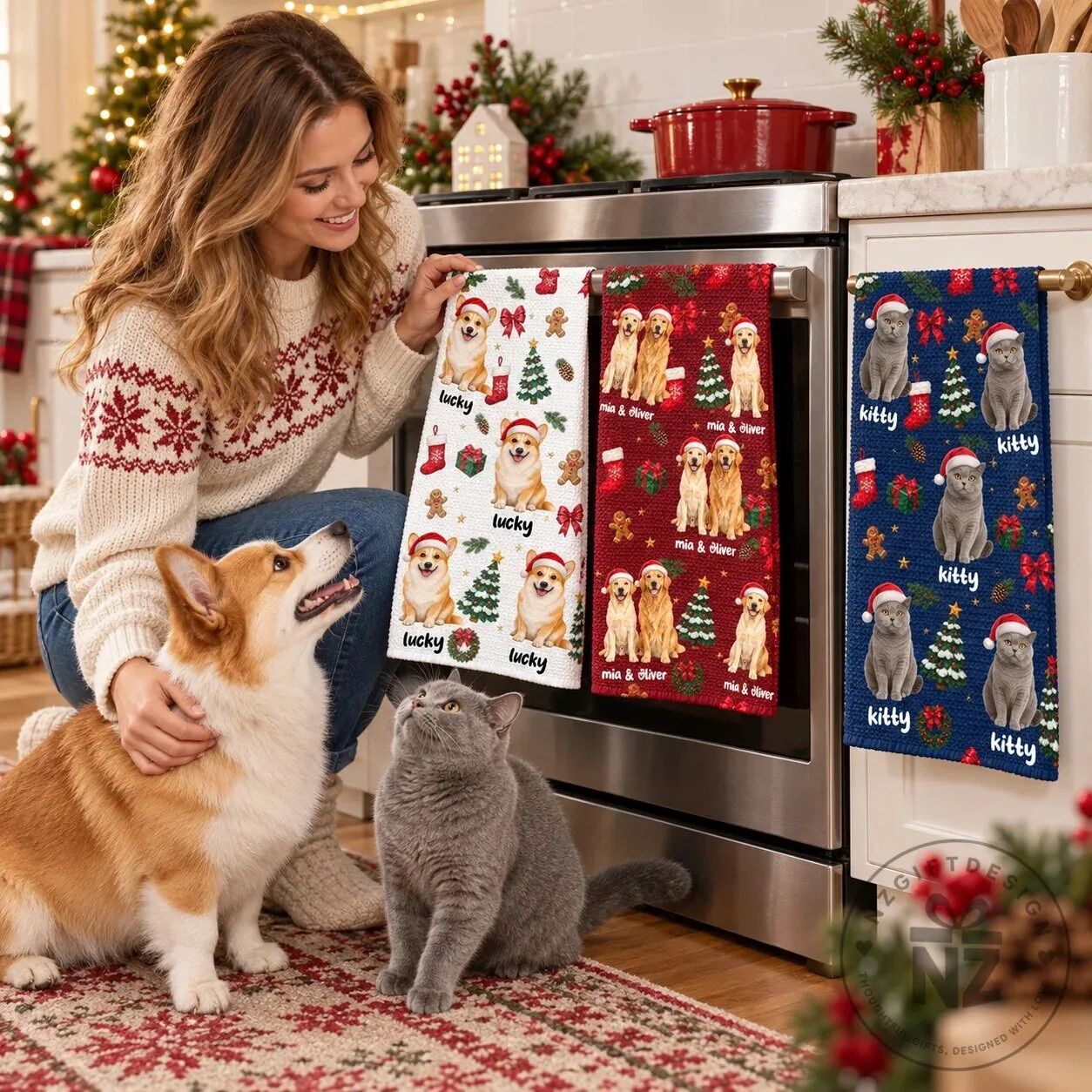 Personalized Christmas Corgi Dog Photo Festive Pattern Kitchen Towel 12 Personalized Christmas Corgi Dog Photo Festive Pattern Kitchen Towel