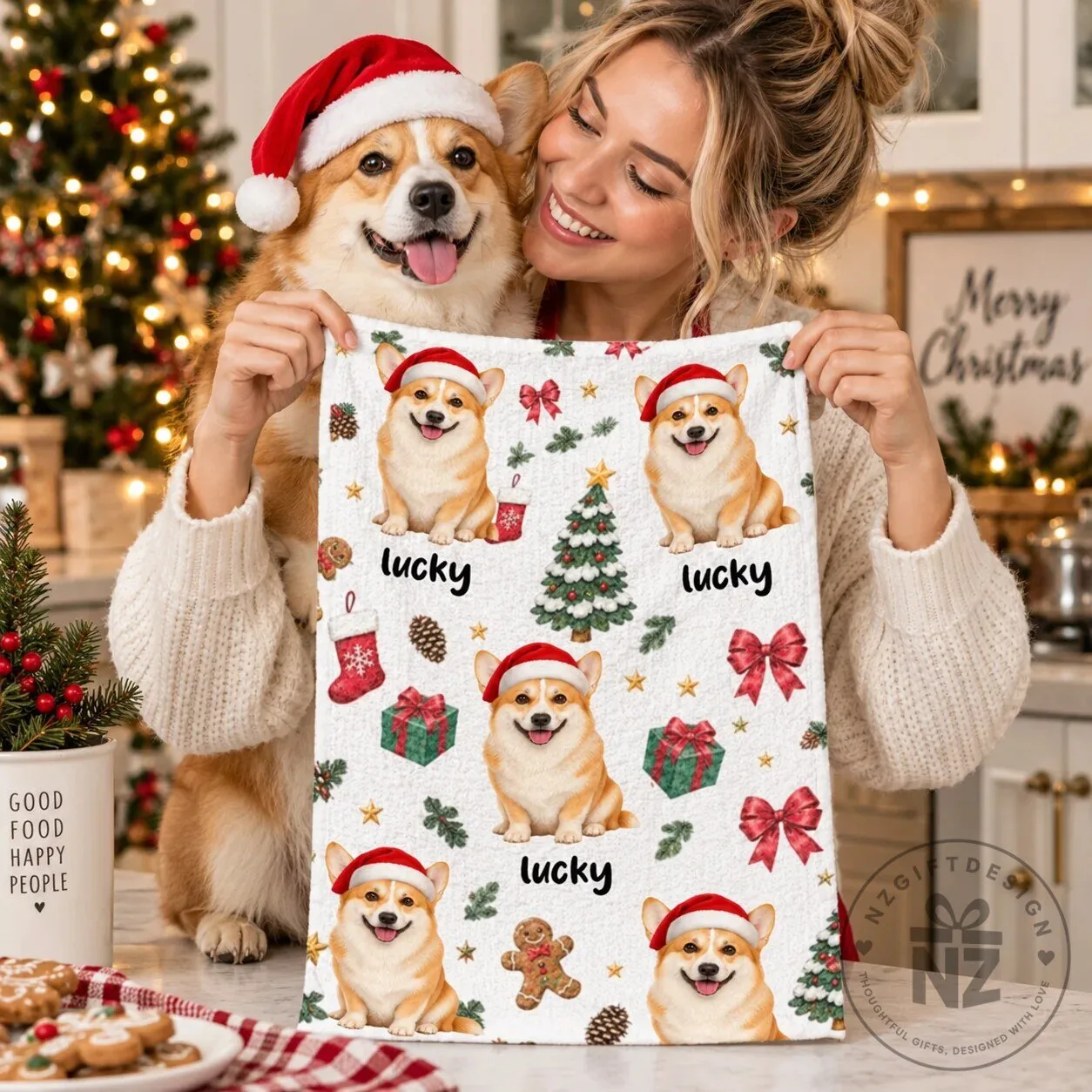 Personalized Christmas Corgi Dog Photo Festive Pattern Kitchen Towel 13 Personalized Christmas Corgi Dog Photo Festive Pattern Kitchen Towel